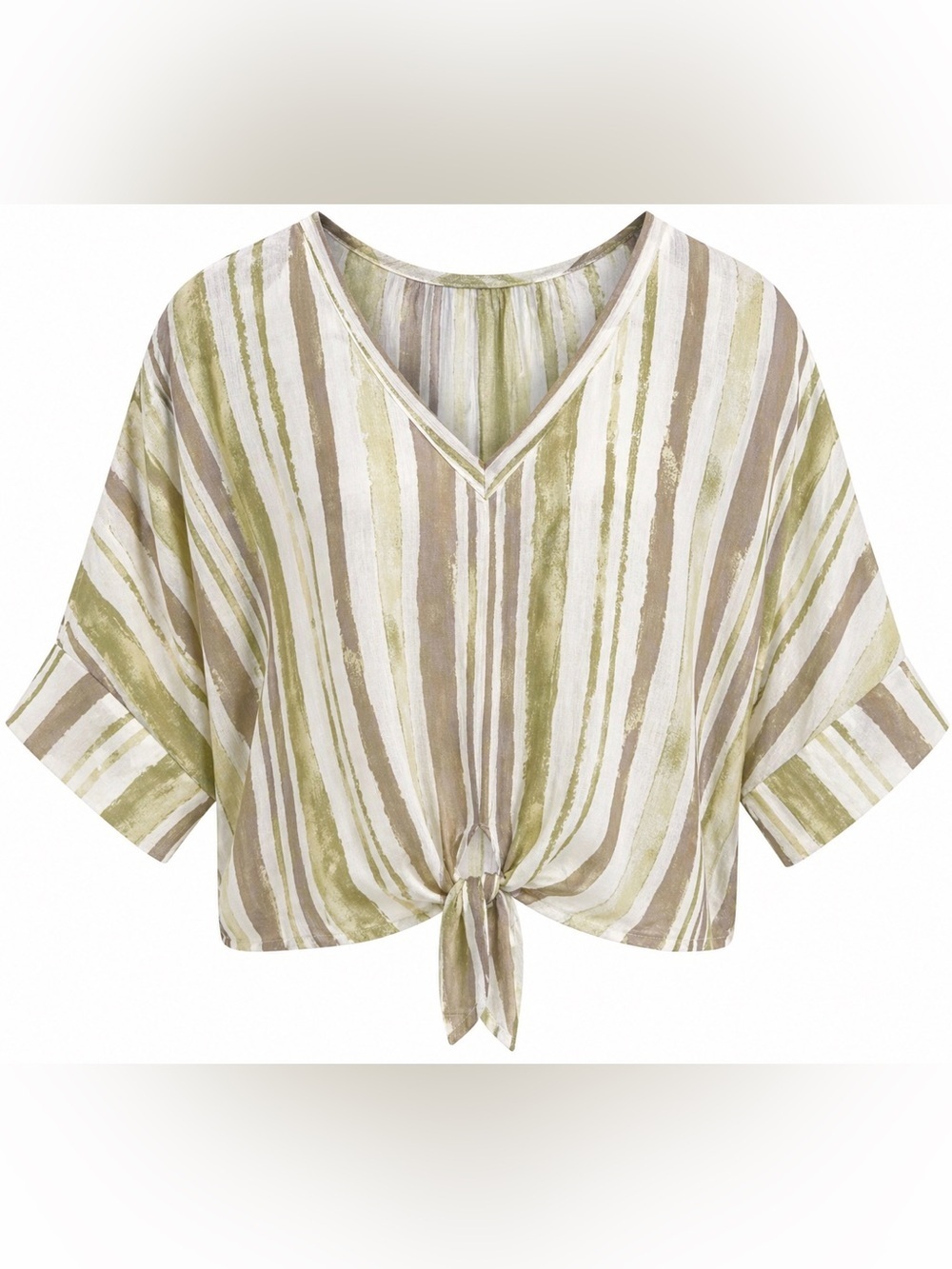 Papillon Lime Stripe Tie Front Blouse NWT XS Extra Small